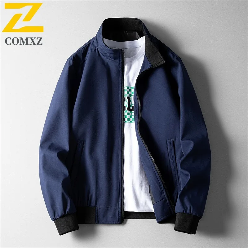 COMXZ 2025 Men Spring Stand Collar Short Jacket Waterproof Windproof Korean Style Casual Outdoor Sport Solid Color Lightweight C