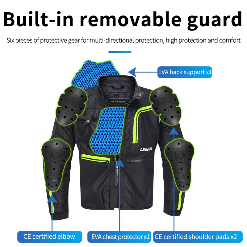 

LYSCHY Men Summer Motorcycle Riding Top CE Protective Gear Breathable Mesh Racing Running Sports Hiking Reflective Jacket S-5XL