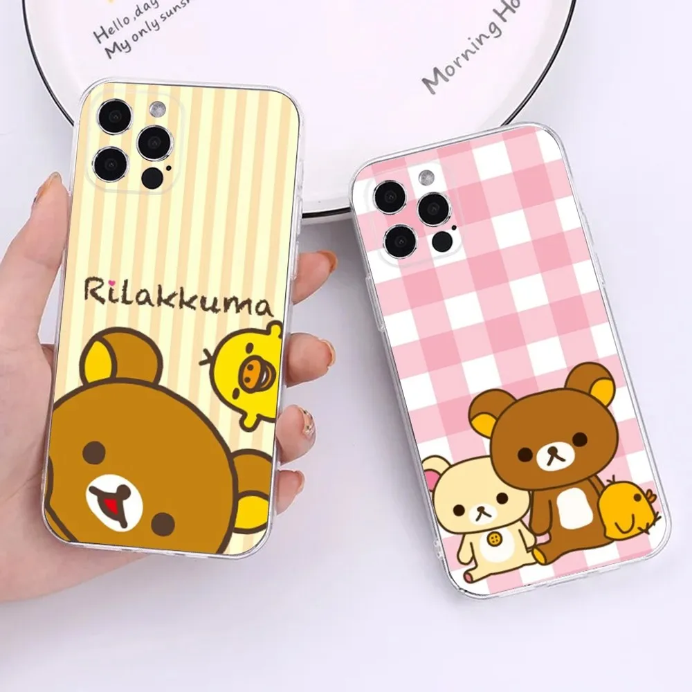 Cute R-Rilakkuma Bear Phone Case For iPhone 15,14,13,12,11 Plus,Pro,Max,XR,XS,X,7,8 Plus,SE,Mini Transparent Silicone Soft