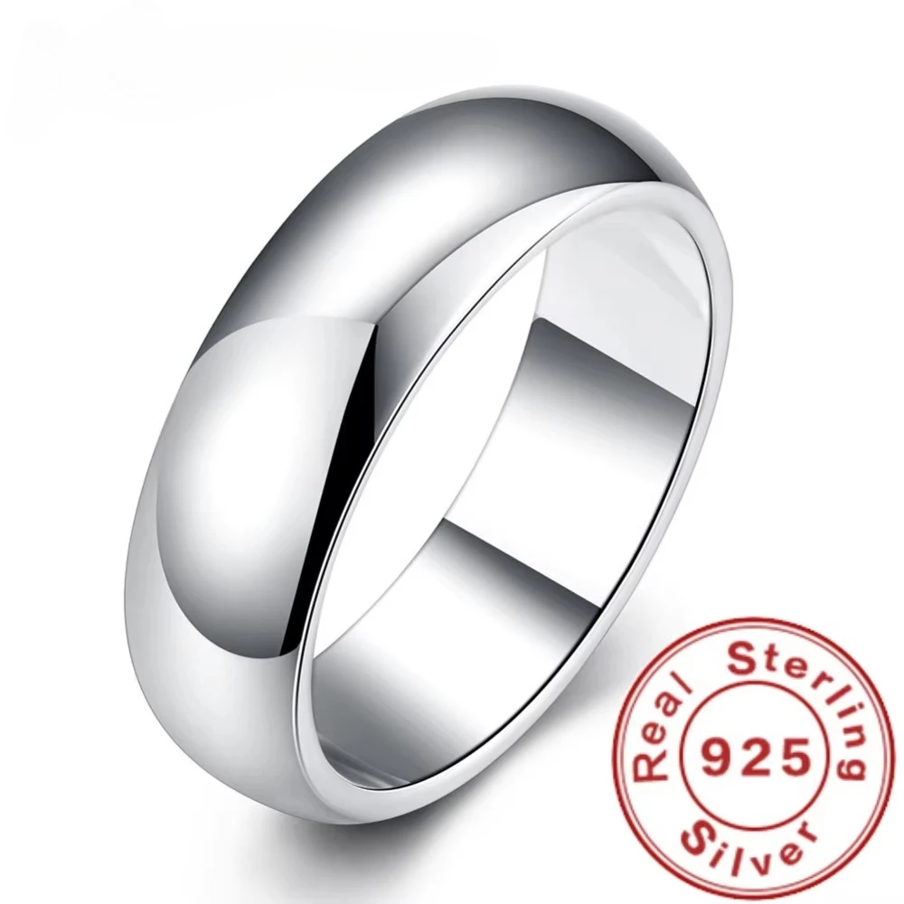 

High Quality 925 Sterling Silver Ring Fashion Simple Smooth Round Ring Party Jewelry for Women Size 5 6 7 8 9 10 11