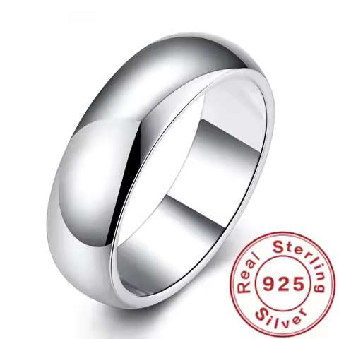 High Quality 925 Sterling Silver Ring Fashion Simple Smooth Round Ring Party Jewelry for Women Size 5 6 7 8 9 10 11