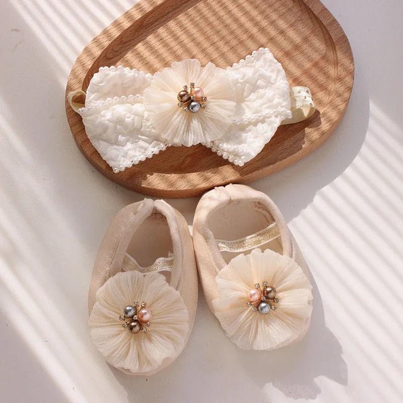 

Newborn Hairband Socks Set Lace Baby Mesh Bow Headband Soft Soled Shoes Kids Flower Headwear Princess Infant Birthday Photo Prop
