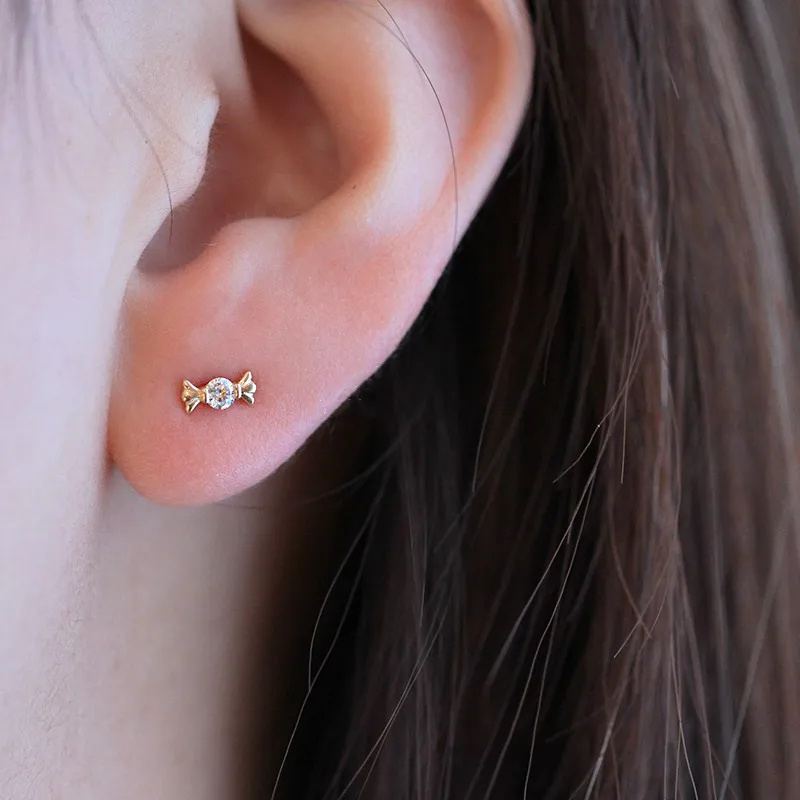 925 Sterling Silver Plated 14K Gold Zircon Candy Kolczyki dla kobiet Koreańskie Mini Śliczne Akcesoria Biżuteryjne — zdjęcie 5