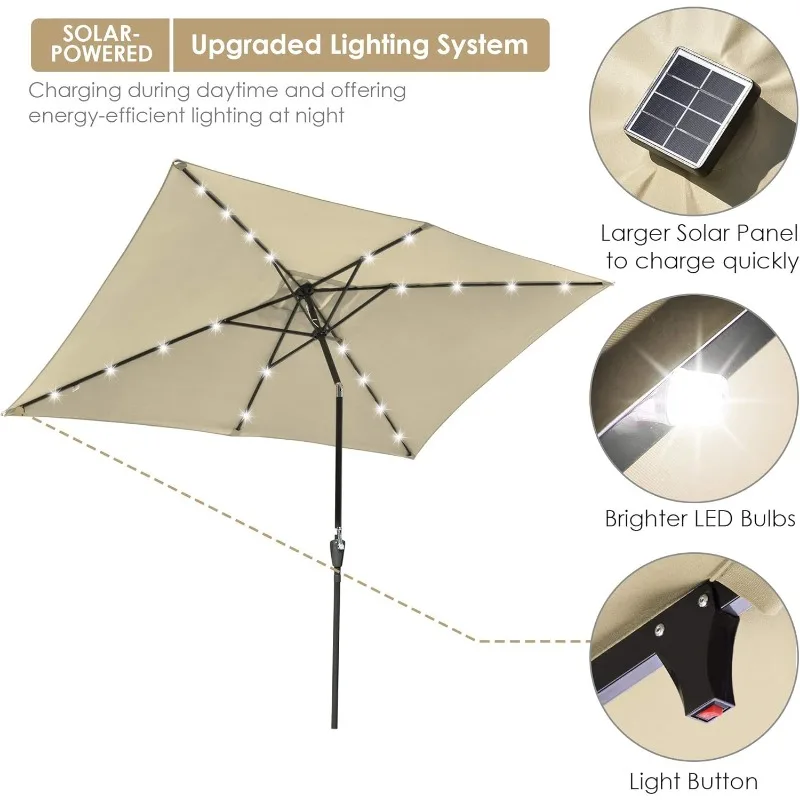 Yescom 10x6.5ft في الهواء الطلق مستطيل تعمل بالطاقة الشمسية LED مظلة فناء مضاءة مع كرنك إمالة لطاولة السوق شاطئ بركة