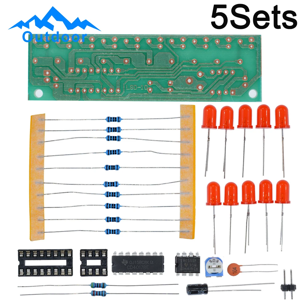 5Sets NE555+CD4017 Flashing Lights Kit LED Light Emitting Tube Module Electronic Practice Learning Kits Suite Parts Gift DIY Kit