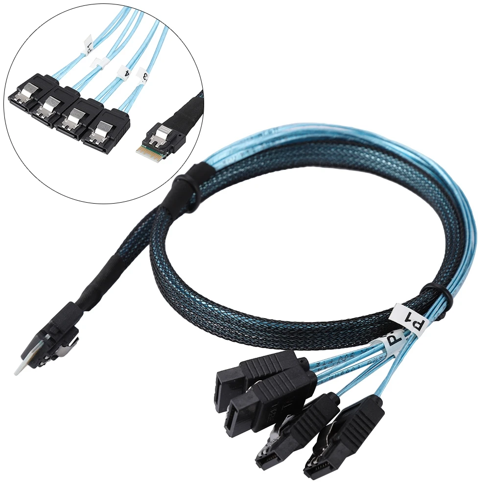 Cabledeconn Mini slim SAS38P SFF-8654 to 4SATA Data Fast Data Sync Transmission Cable 0.5m-1Meter