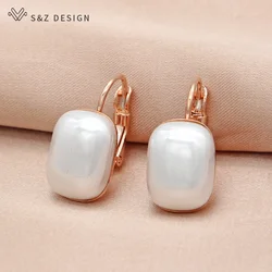 S&Z DESIGN New Fashion Elegant 585 Rose Gold Color Rectangle Simulated-pearl Dangle Earrings For Women Wedding Eardrop Jewelry