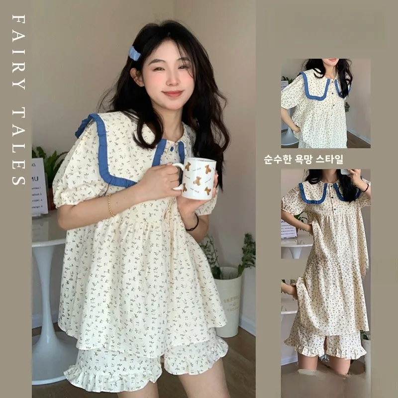 

Cute Floral Spwear Women's Summer 2024 New Sle ort Sve orts Two-Piece Set Can Be Worn outside Home Clothes