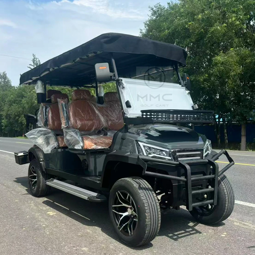 Factory Direct Street Legal Lithium Battery 6 Seater Electric Golf Cart 14 Inch Tire Seat With Headrest Roof LED Light Strips