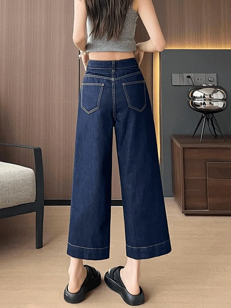 Hohe Taille, weites Bein, neun Punkte, Jeans für Damen, Sommer, dünn, Faion, einfaches Match, hohe Taille, weites Bein, trendiges Ket-Design