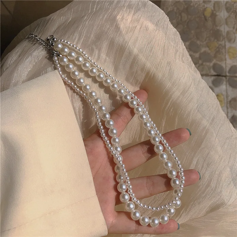 Korean Fashion Double Layer Pearl Necklace Women Personality Necklace Wedding Jewelry Birthday Anniversary Gift Collares Mujer