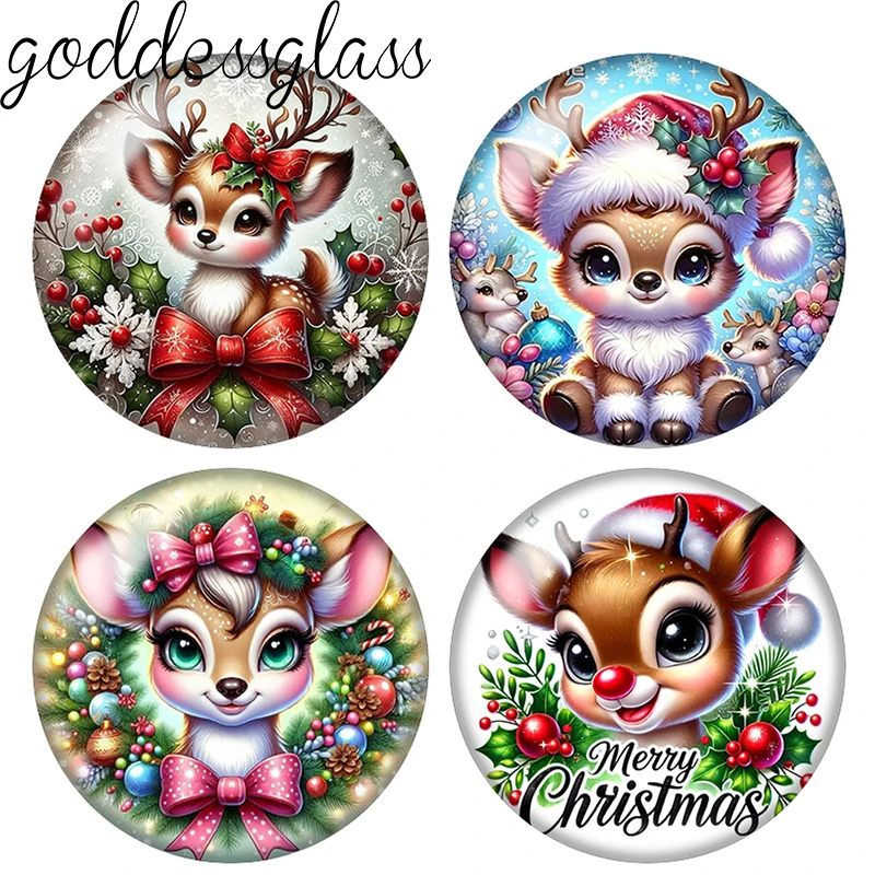 

Рождественский олень, зимний венок с лосем, цветы, 10 шт., 12 мм/18 мм/20 мм/25 мм, круглый фотостекло, кабошон, плоская задняя часть, изготовление ювелирных изделий