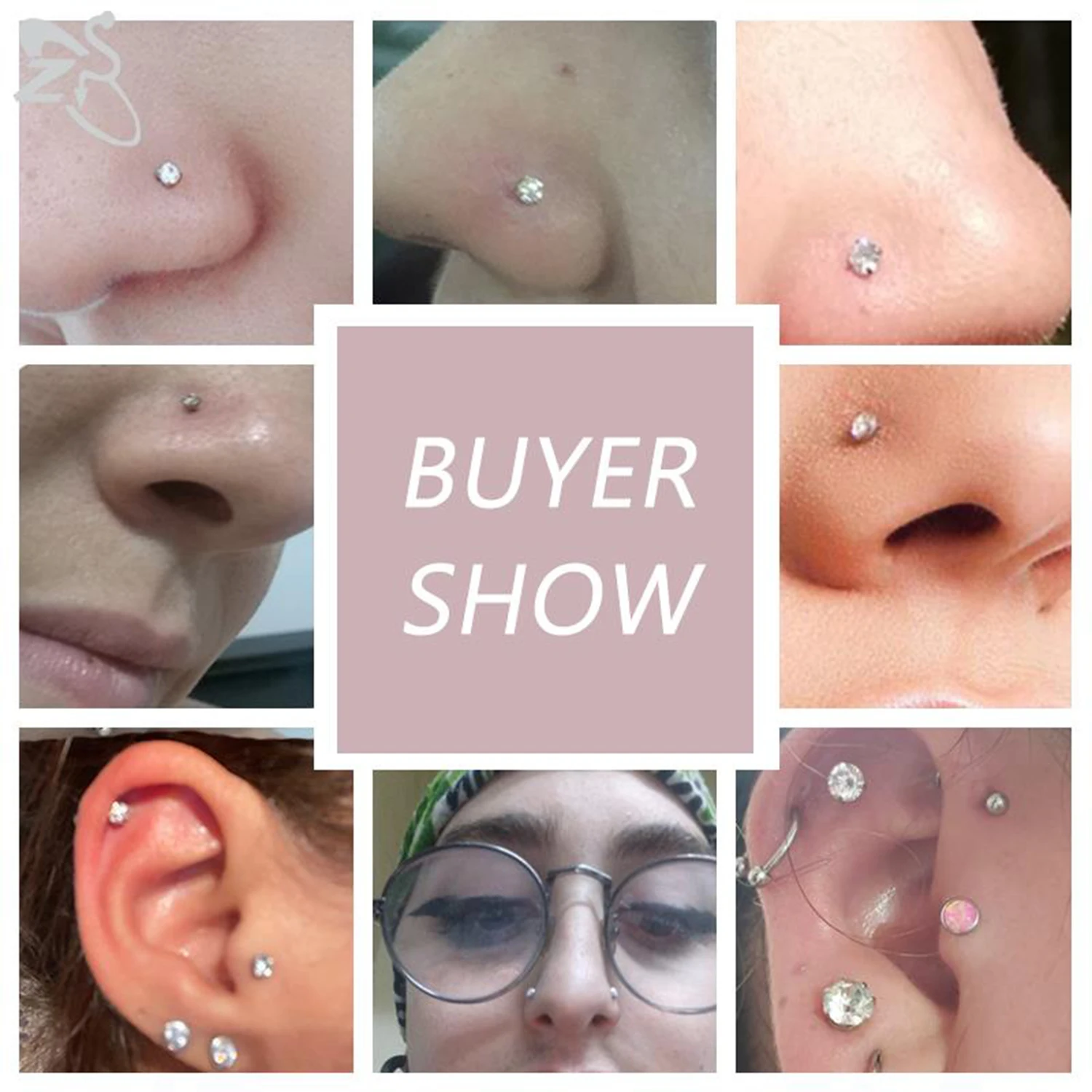 ZS 3pcs/lot 20G Stainless Steel Nose Stud Set Moon Heart Butterfly Crystal Nose Piercing Screw L Shape Nostril Piercing Jewelry