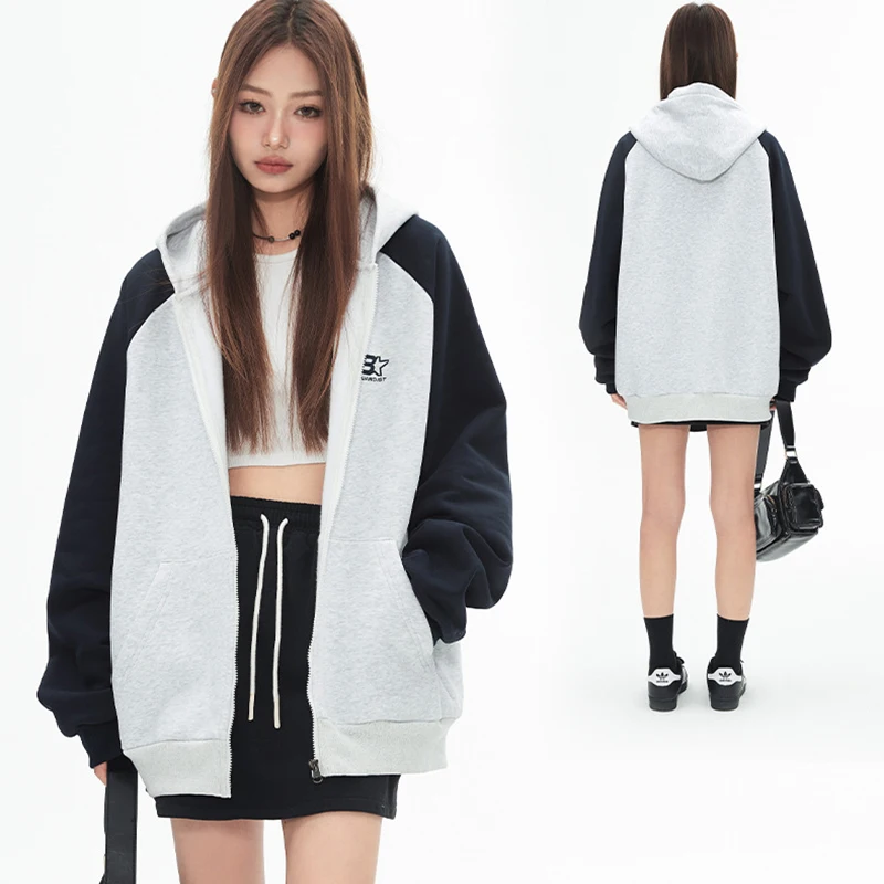 New Zipper Letter Sweatshirt Patchwork Long Slevees Side Pocket Hoodies Unisex Classic Casual Comfy Coat Couple Streetwear