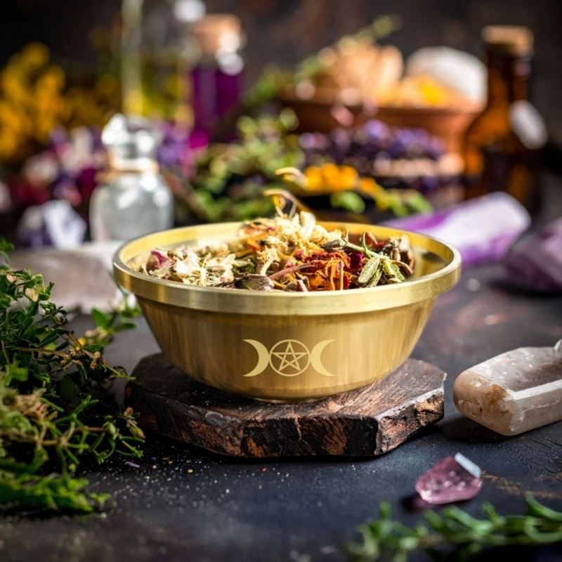 

Rustproofed Crafted Pentacle Brasses Bowl Multifunctional Decorative Container For Modern Gamers and Collector