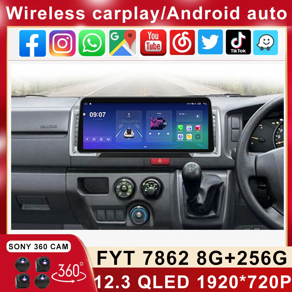 

12,3 дюймовый 1920*720 QLED для Toyota Hiace 2004 - 2019 Android автомобильный стерео Мультимедийный SWC видеоплеер, головное устройство Carplay Auto GPS