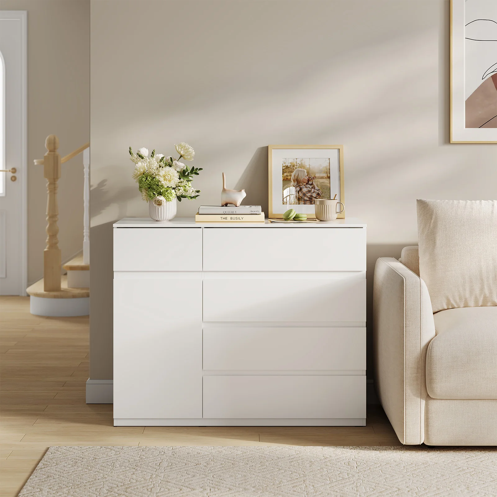 Mobile contenitore WOLTU con 5 cassetti e 1 anta, cassettiera con ripiano regolabile, credenza da soggiorno per camera da letto e corridoio