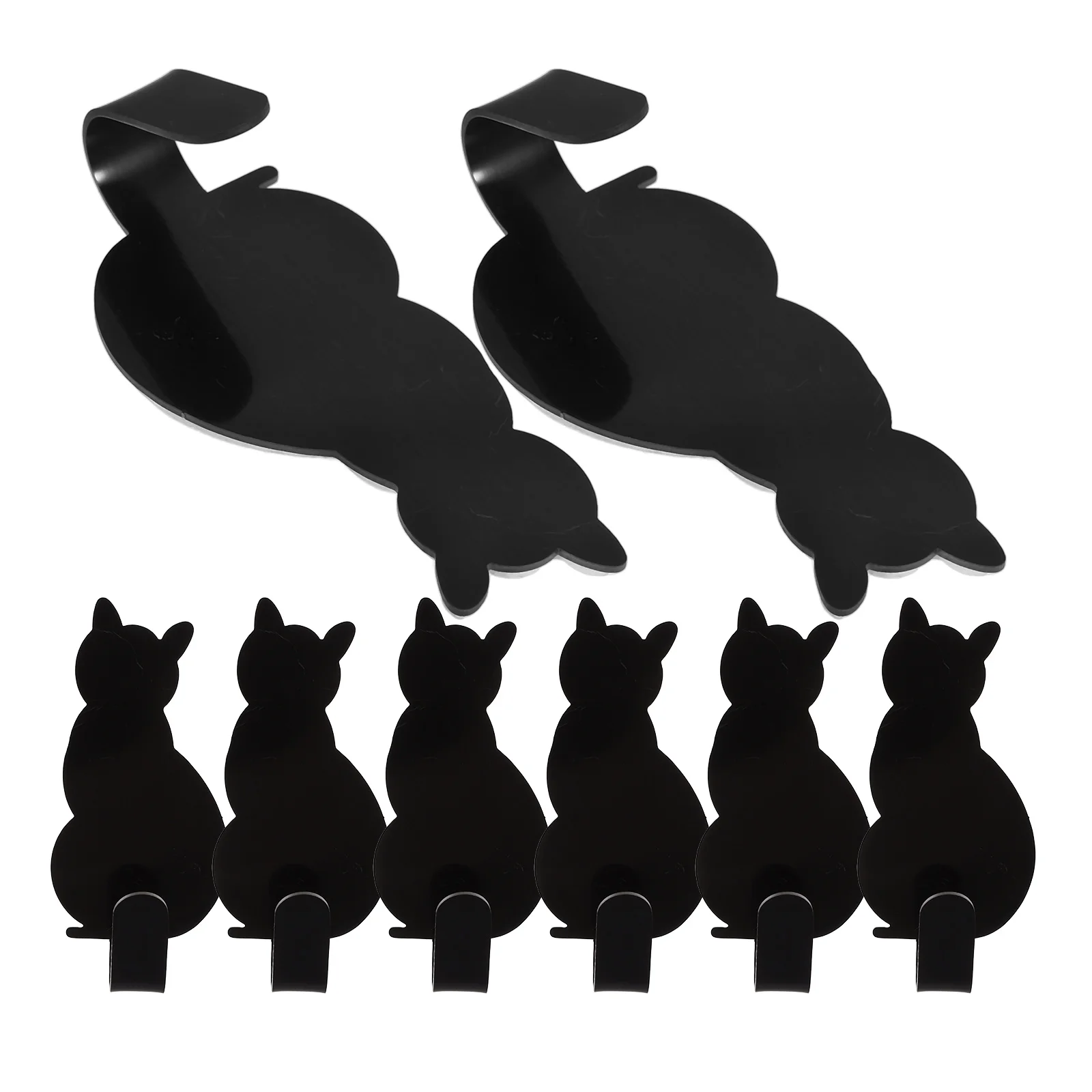 

8 Pcs Stainless Steel Hooks Adhesive Black Cat Shaped Heavy Duty Wall Hangers Waterproof Bedroom Bathroom Kitchen