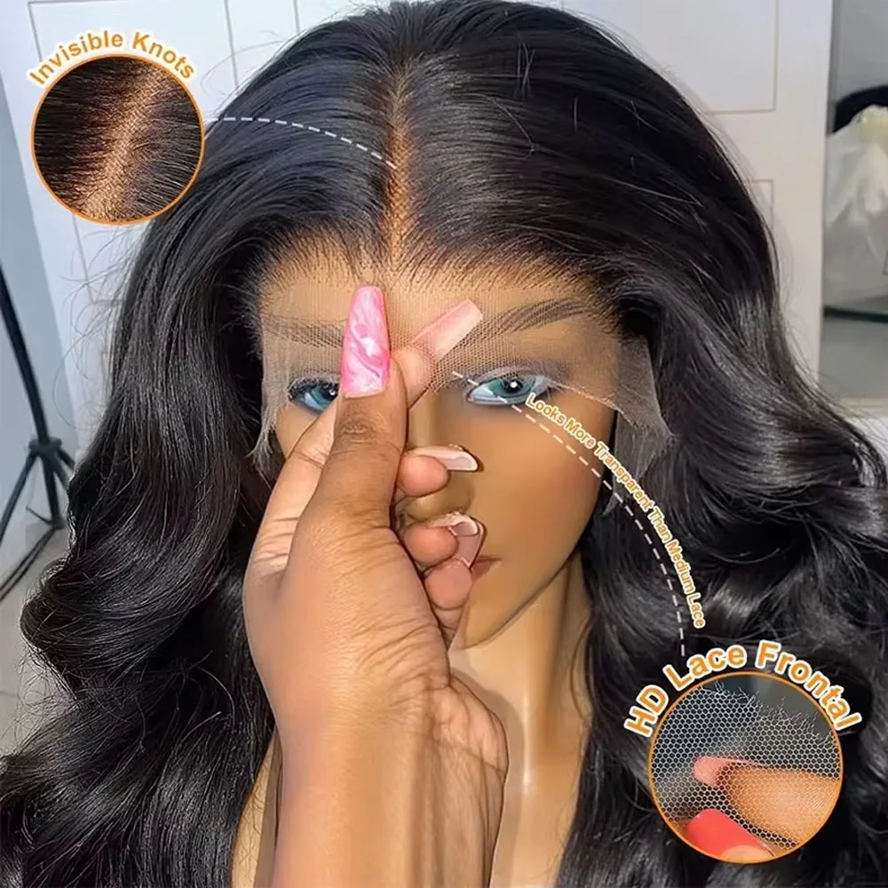 13x6 Lace Front Wigs Human Hair 250 Density Hd Body Wave Lace Frontal Human Hair Wigs For Women Glueless Pre Plucked Black Wig