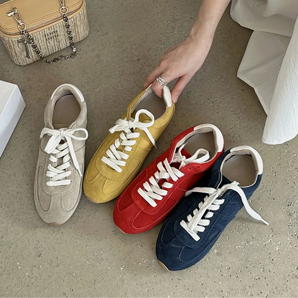 

2025 Newest Luxury Cow Suede Leather Women Sneakers Solid Color Flats Comfortable Walking Shoes Fashion Flat Footwear Loafers ﻿