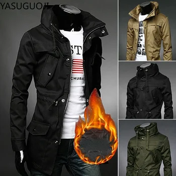 Men's Military Cargo Slim-Fit Trench Coat 4 YASUGUOJI New 2025 Men's Trench Coats Outerwear Military Cargo Jacket Men Windbreakers Male Classic Slim Fit Trench Coat Man 4