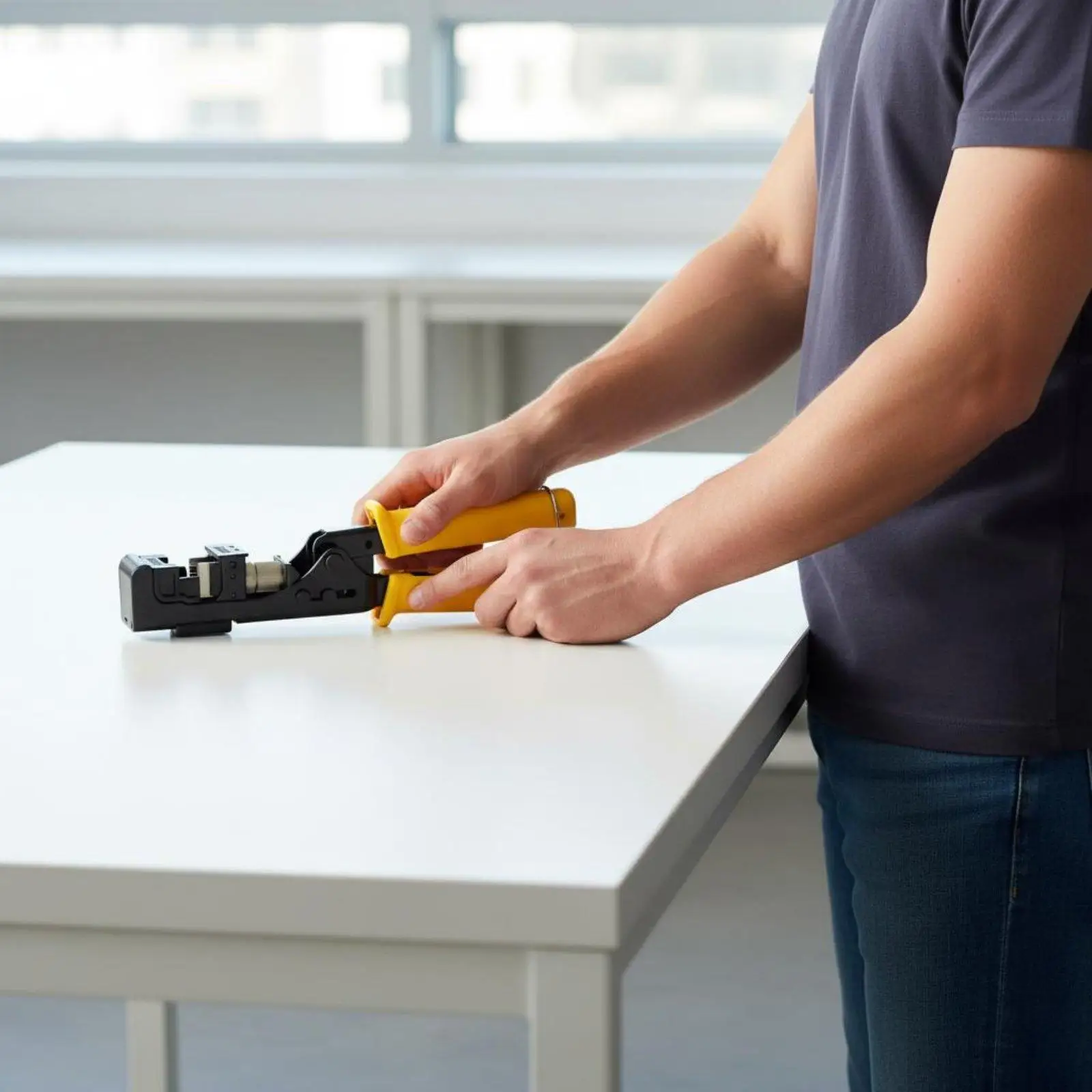 Compact Network Crimp Tool for Cat6 Modular Plugs with Wire Stripper and Cutter for Technicians