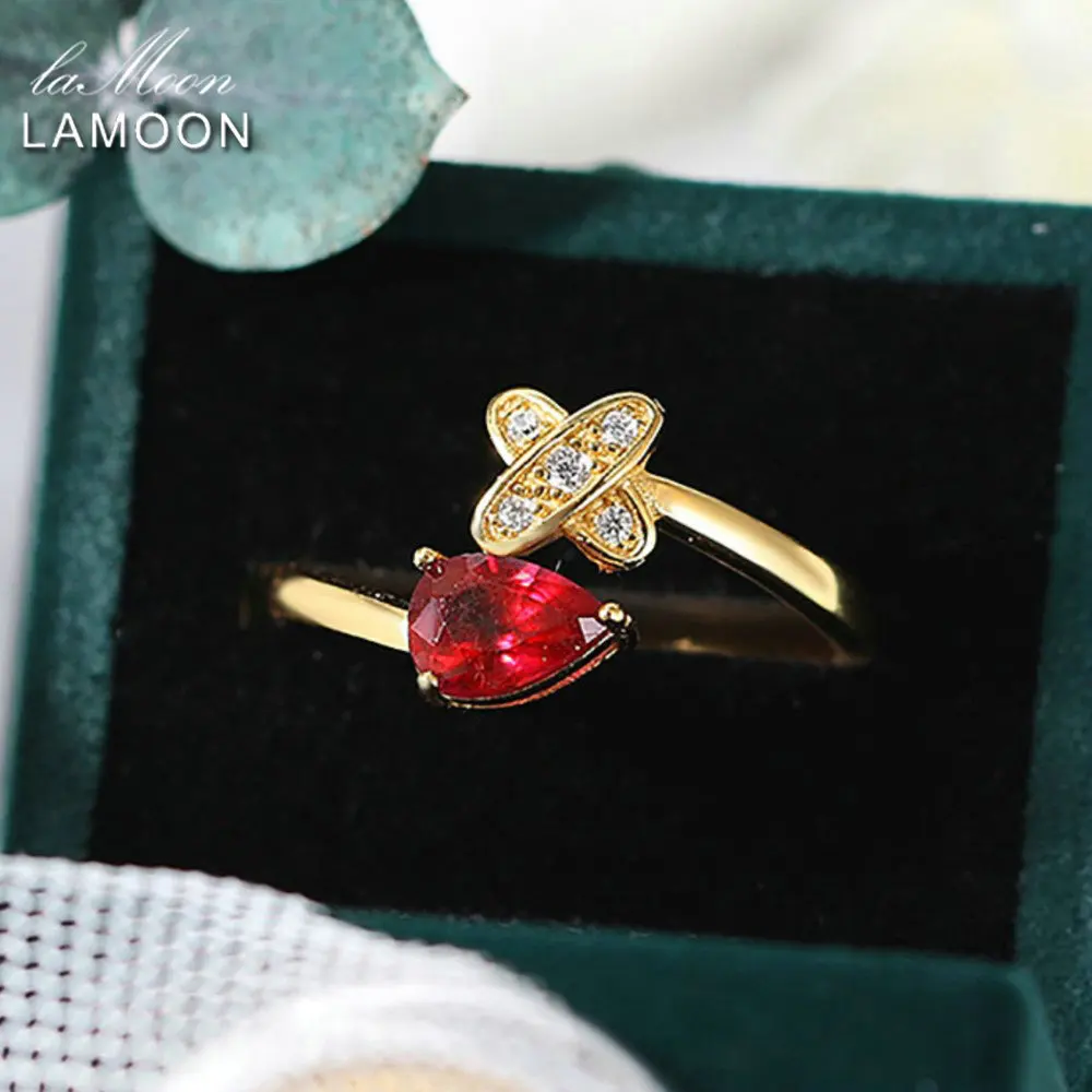 

Кольцо LAMOON с натуральным рубином и драгоценным камнем для женщин, регулируемое элегантное кольцо-капля, стерлинговое серебро 925, золото, Vermeil, ювелирные изделия RI056