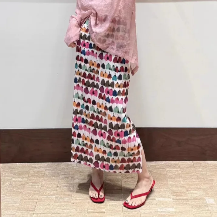 

ALSEY Miyake Printed Pleated High Waist Half Skirt 2025 Summer New Fashion Versatile Casual Design Loose Comfortable Women Skirt
