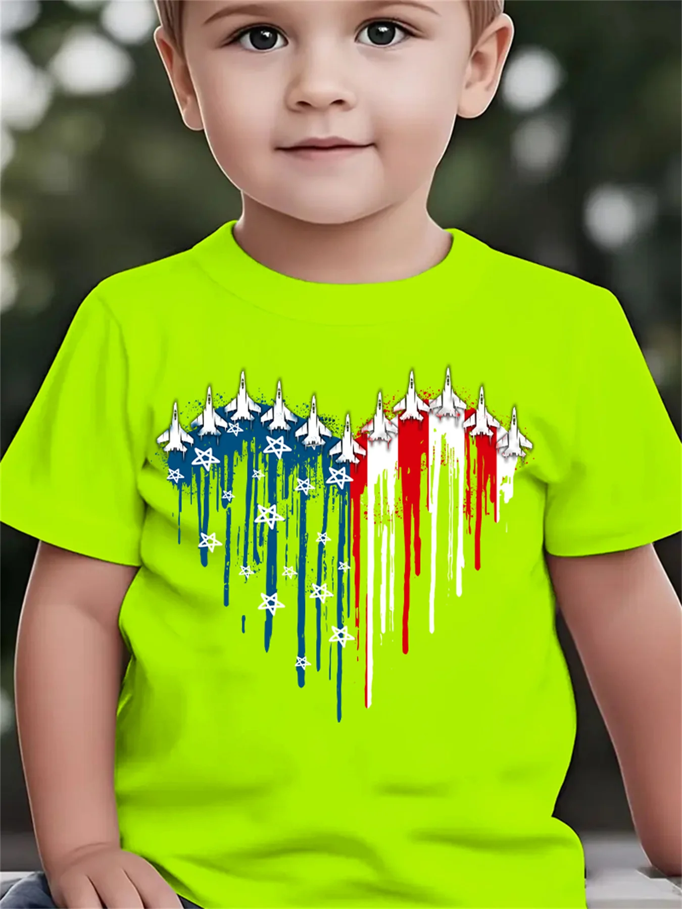 Patriotic Fighter Jet USA Flag Drip Star Print Family Matching Cotton Tees Short Sleeve Tops For Mom Dad Boys Girls Daily Wear