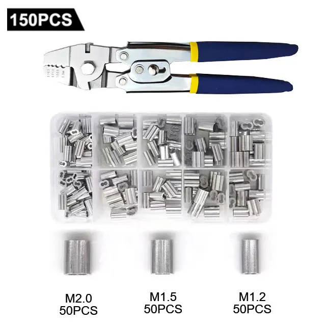 Aluminum Sleeve Pliers Cable Ferrule Crimps 1.2-2.2mm Wire Rope Crimping Fishing Swaging Tool Double Barrel Ferrule Loop Sleeve