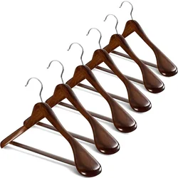 6 Pcs Wide Shoulder Wooden Hangers With Non Slip Pants Bar For Coat Clothes Dress Suit Organizer