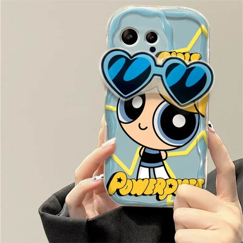 Cute Powerpuff Girls Glasses Holder TPU Case For Xiaomi Redmi Note 12 4G 5G Turbo 11 Pro Plus 12S 11S 10S 9S 10 8 9 10C K60 K60E