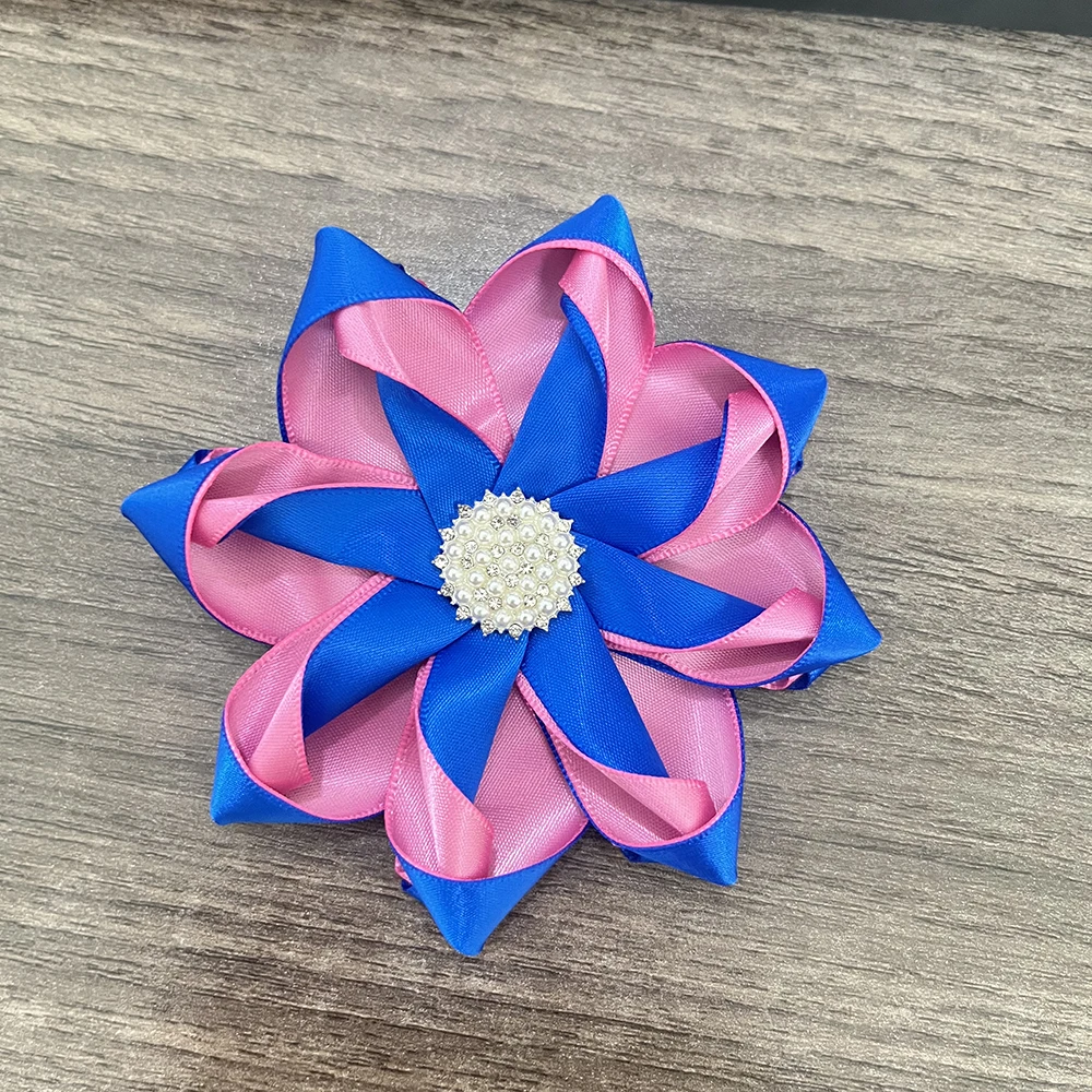 Greek logo Jack and Jill  Satin Flower brooch with diamonds glass sticker charm