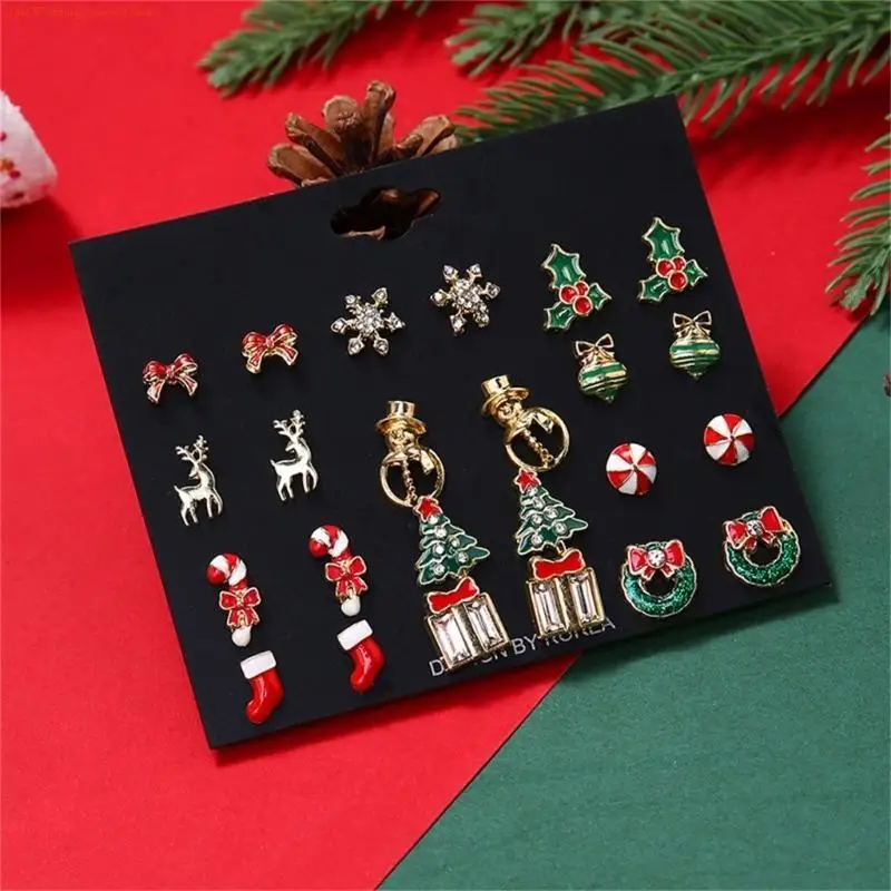 G92D 12 Pairs of Xmas Crutch Bow Earrings Christmas Gift Tiny Snowflake Earring