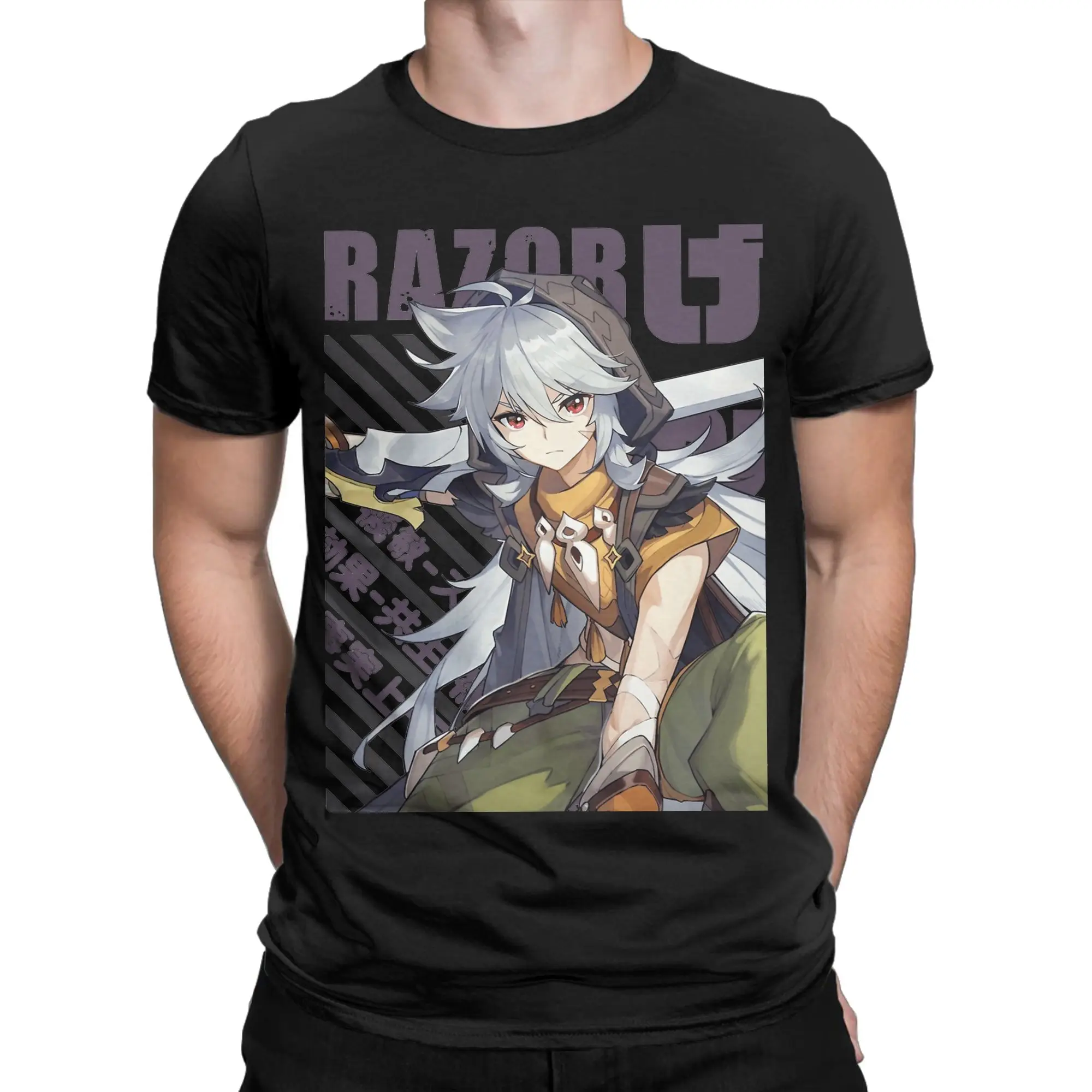 Genshin Impact Razor T-Shirts Men Women  Funny Pure Cotton Tees Crewneck Short Sleeve T Shirts Printing Tops