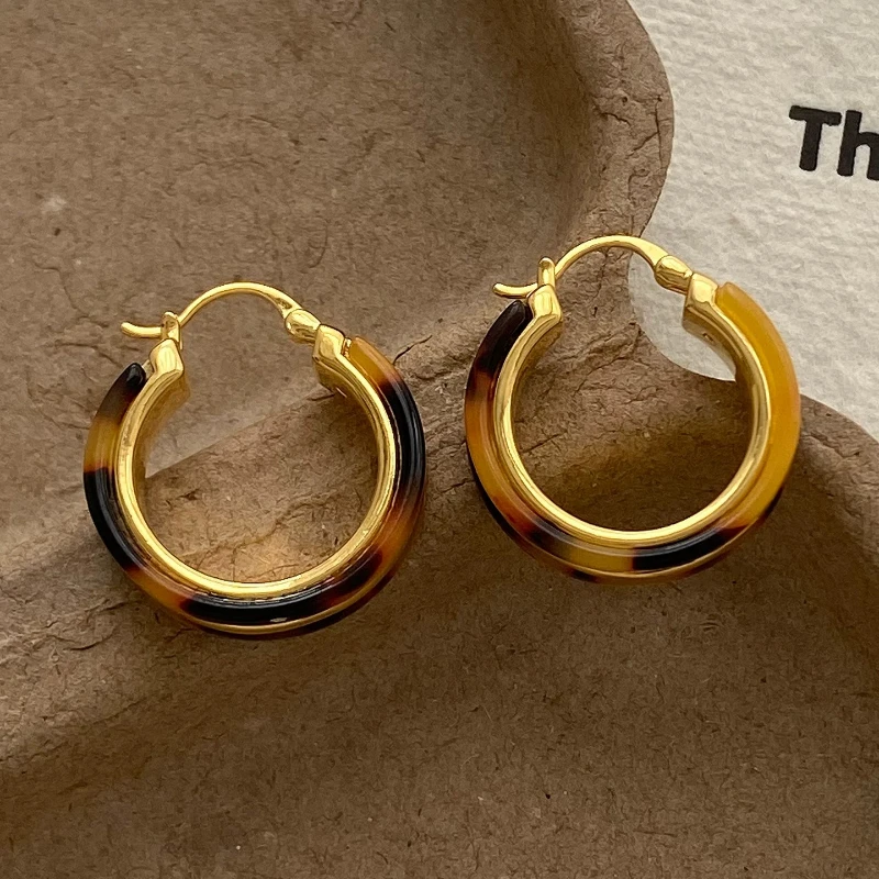 Korean new design fashion jewelry 14K gold plated round leopard print acrylic earrings elegant women daily work accessories