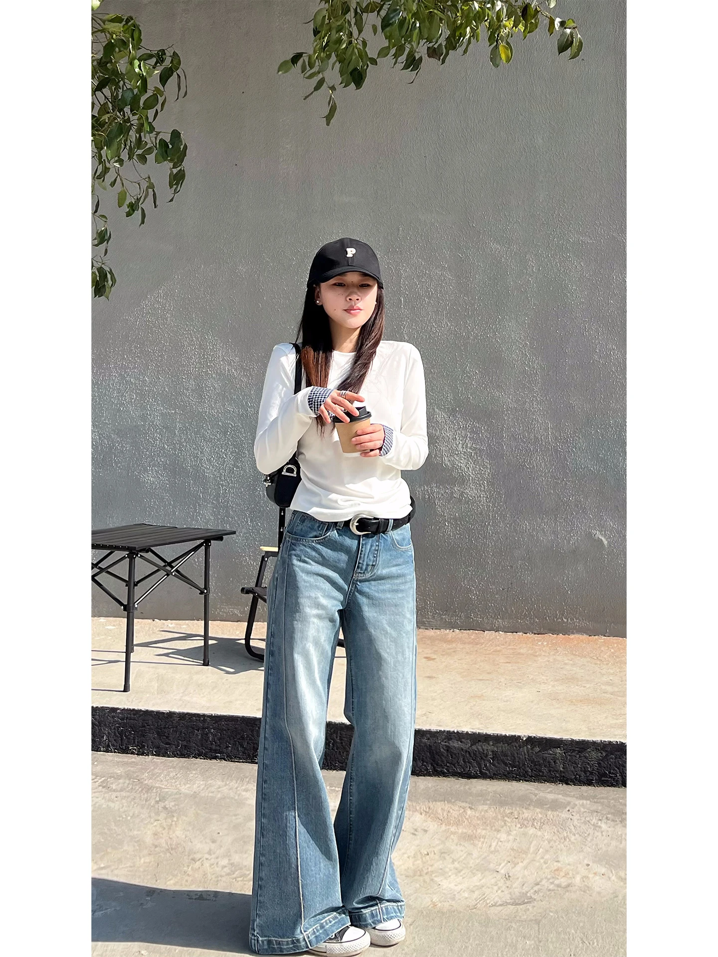 

Женские джинсы с высокой талией, широкими штанинами и прямым кроем, свободные, стройнящие, длинные брюки, весна-осень, хлопок, на пуговицах