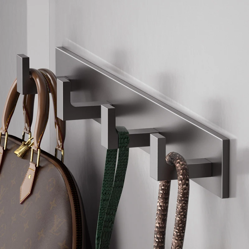 Bathroom Hardware Robe Hooks Matte Black/Gun Grey Color Wall Mounted Clothes Coat Hanger Towel Storage Space Aluminum FR203
