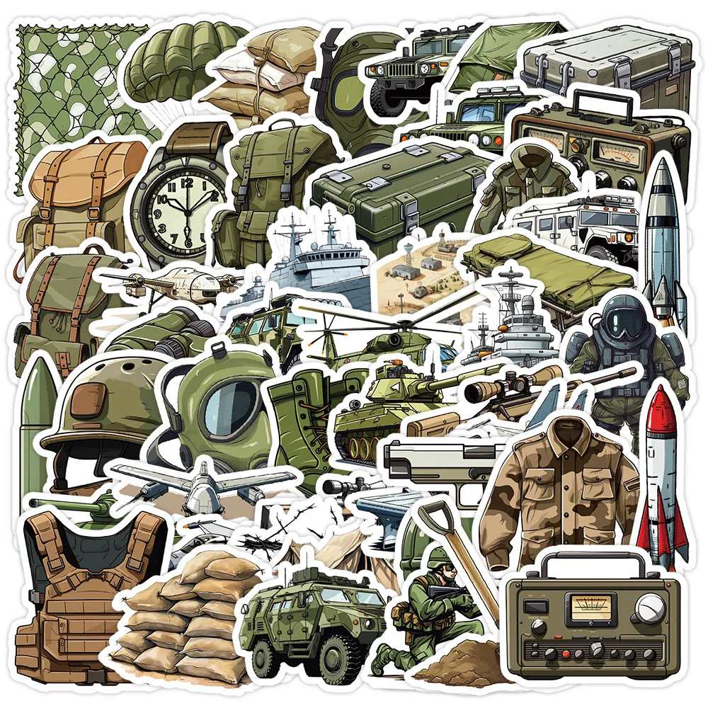 50/PCS Creative Military Fans Military Equipment Waterproof Stickers Decoration DIY Mobile Water Cup Suitcase Graffiti Kids Toys