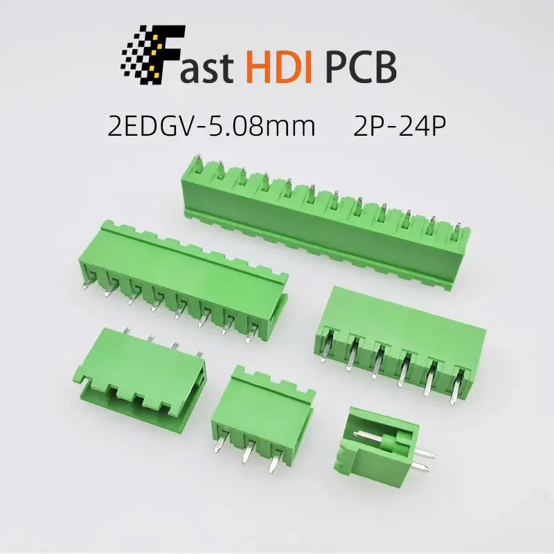 Right Angle PCB Header, Open Pin PCB Soldering Terminal, 2EDGR-5.08mm Pitch Green Male Connector for Pluggable Terminal Block