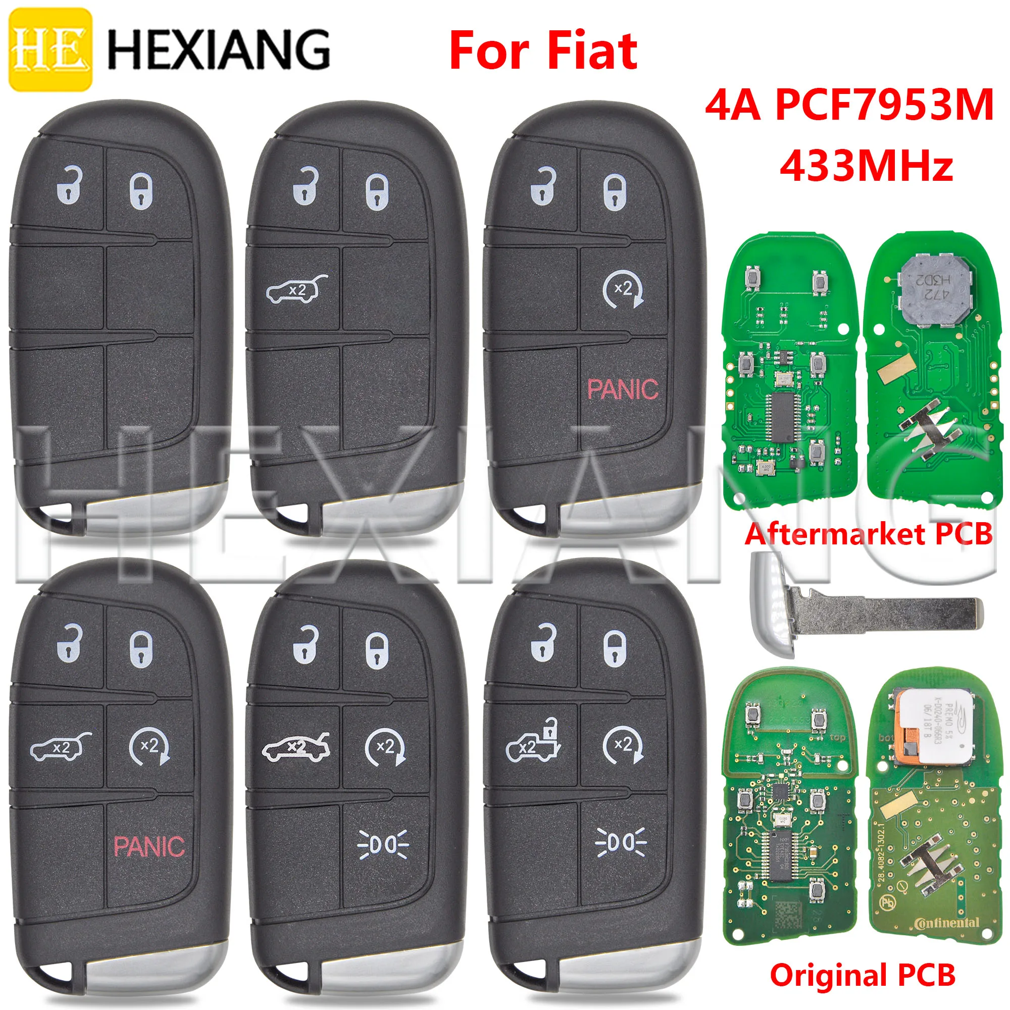

HE M3N-40821302 OEM/AFM PCB 4A PCF7953M 433MHz Proximity SIP22 Blade Car Remote Key For Fita 500 500L 500X 2016 2017 2018 2019