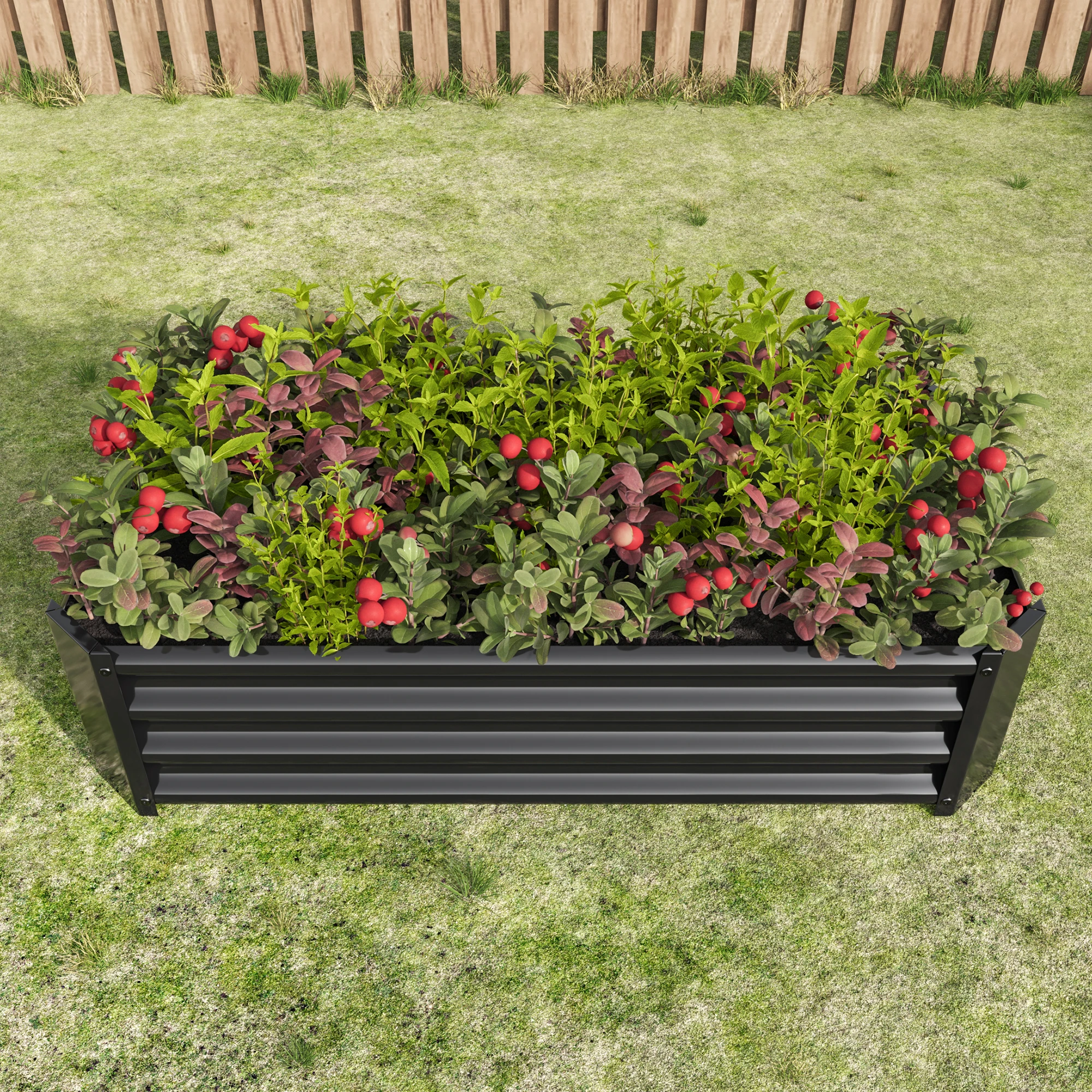 Black 4×2×1ft Metal Raised Garden Bed, Rectangle Raised Planter for Flowers Plants, Vegetables Herb
