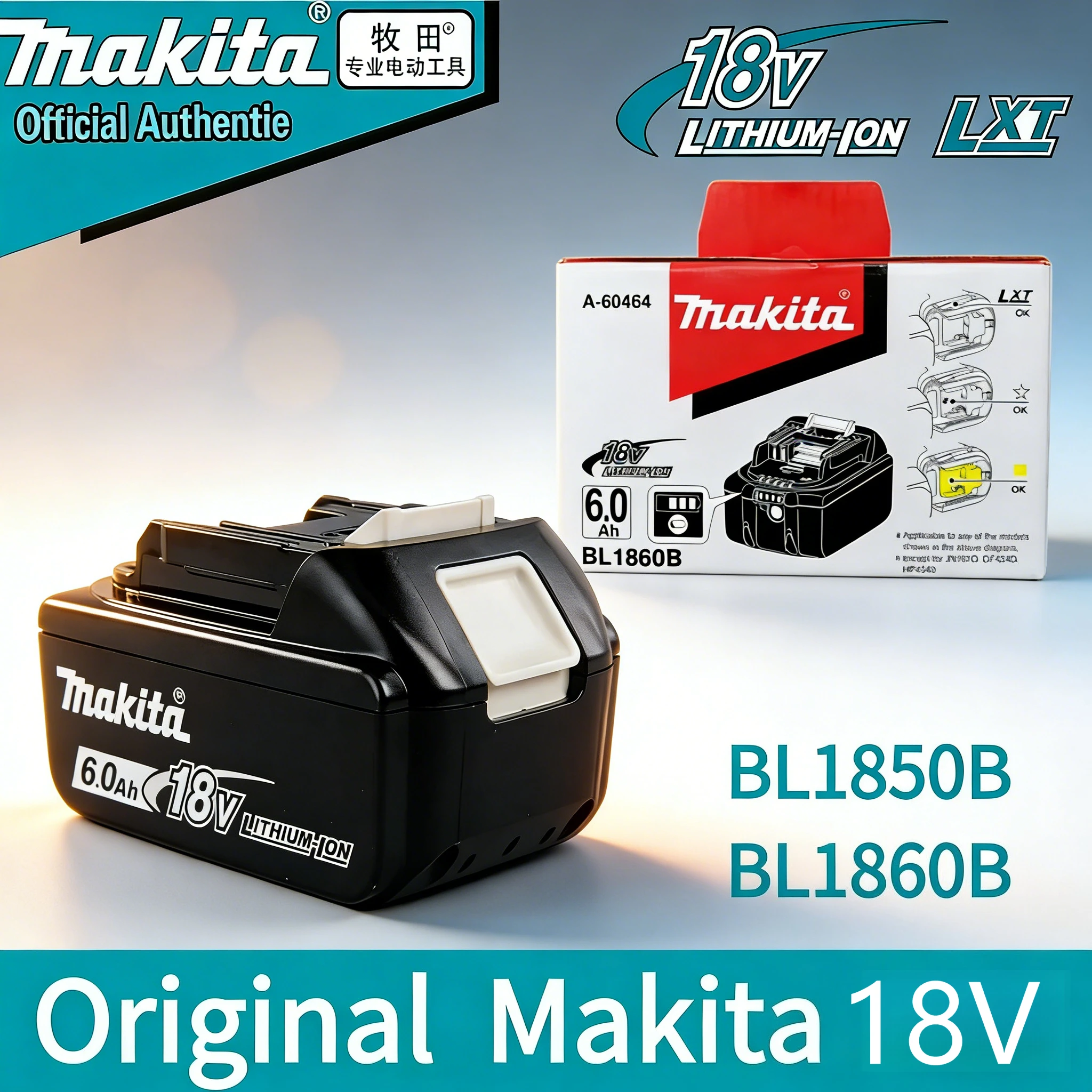 

100% Genuine Makita 6Ah for Makita 18V Battery BL1860B BL1840 BL1830B BL1850B BL1850 BL1860 BL1815 Replacement Lithium Battery