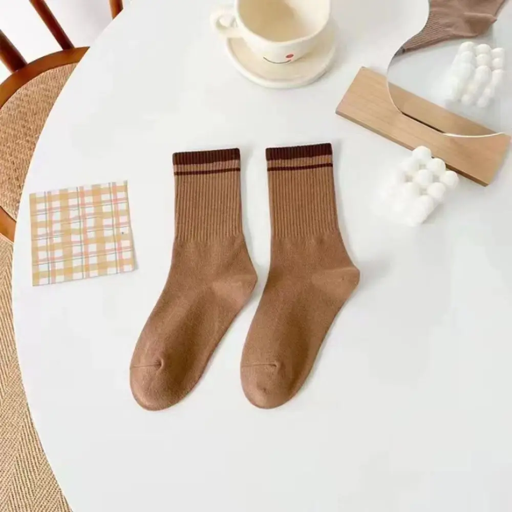10Pairs Ins Patchwork Stripe Socks Simple Breathable Mid-calf Socks Non-Slip Hosiery Women Tube Socks Spring Autumn