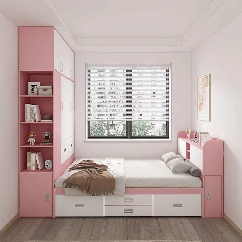 Tatami bed wardrobe integrated second bedroom bookshelf solid wood combination simple small apartment multi-functional storage