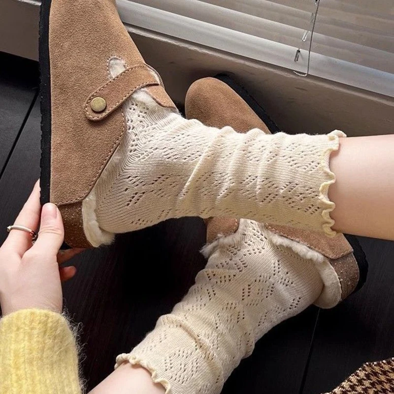 Autumn Women's Socks with Lace Trim Hollow-Out Mesh Breathable Socks for Women Sweet Trendy for Instagram Middle Tube Long Socks