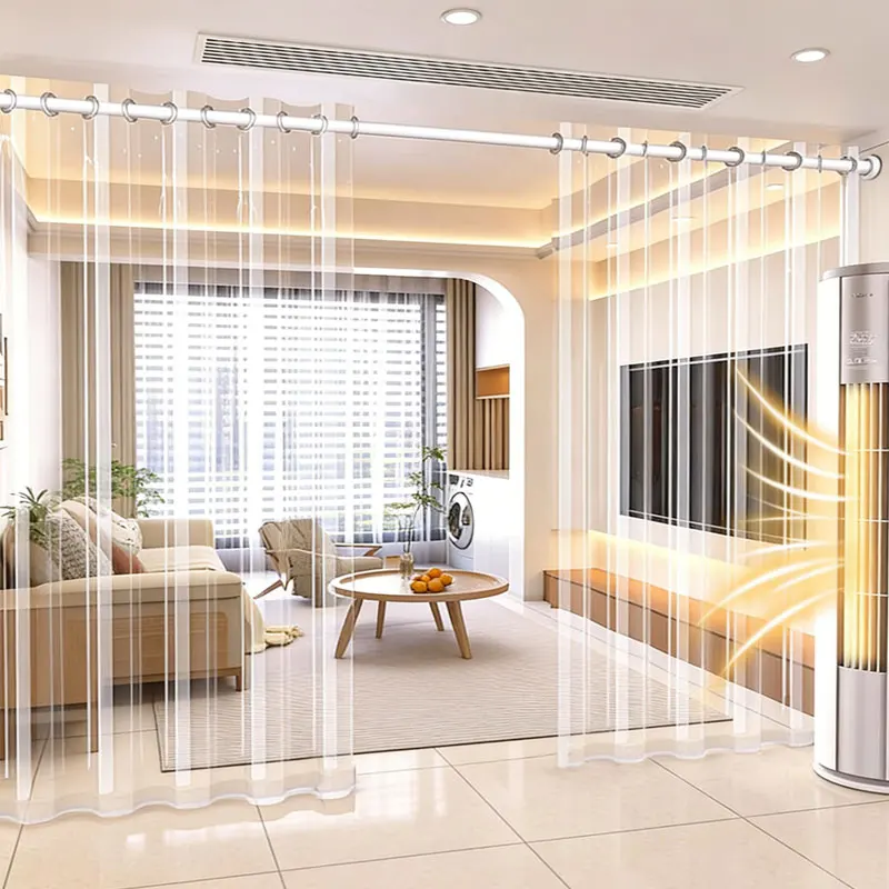 Thickened Insulated Transparent Curtain - No Drill Door Curtain for Living Room Balcony, Oil Proof Kitchen Partition Curtain Air