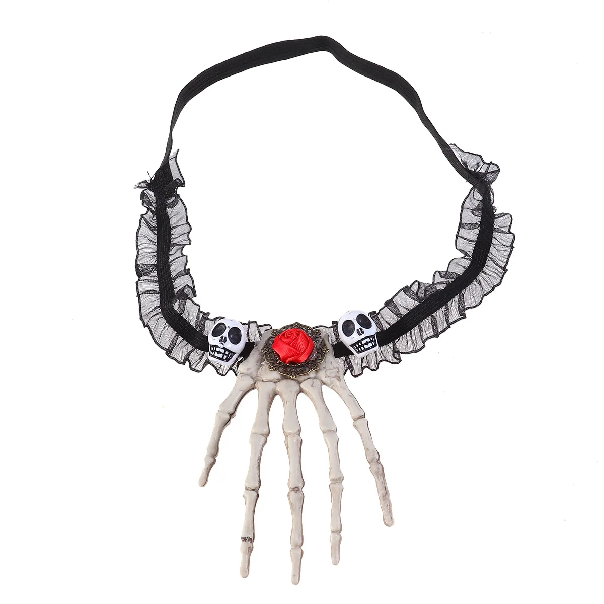 

1Pc Black Skull Head Hand Bone Pendant Necklace Punk Cosplay Halloween Special Dress Up Occasions Costume Jewelry