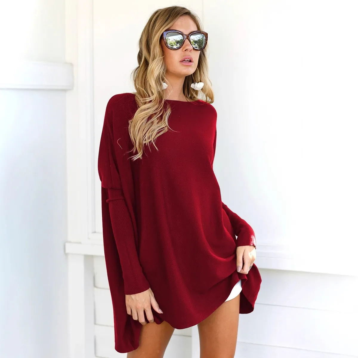 Women's Long Sleeve T-Shirt Pink Olive Green Burgundy Casual Top Grey Blouse - Comfortable Cotton Tee for Women view 2