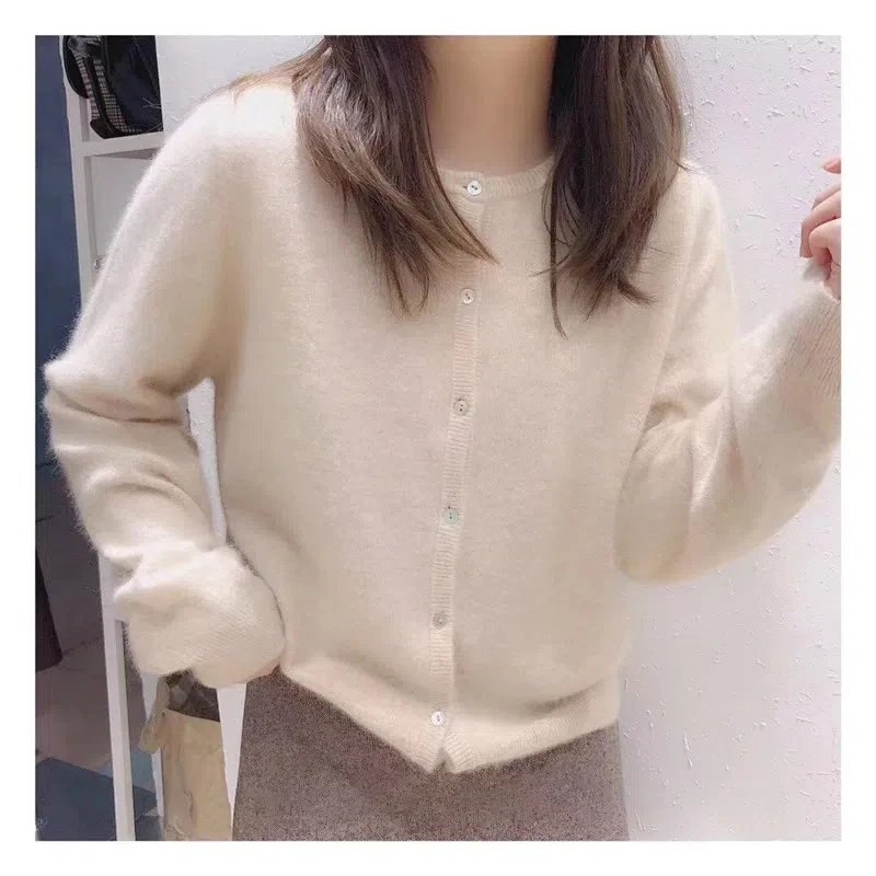 New Fashionable Round Neck Short Knitted Cardigan Loose Fit Casual Sweater Jacket for Women 234